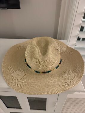 Hat Attack women’s western raffia beach hat with beading and embroidery *new*